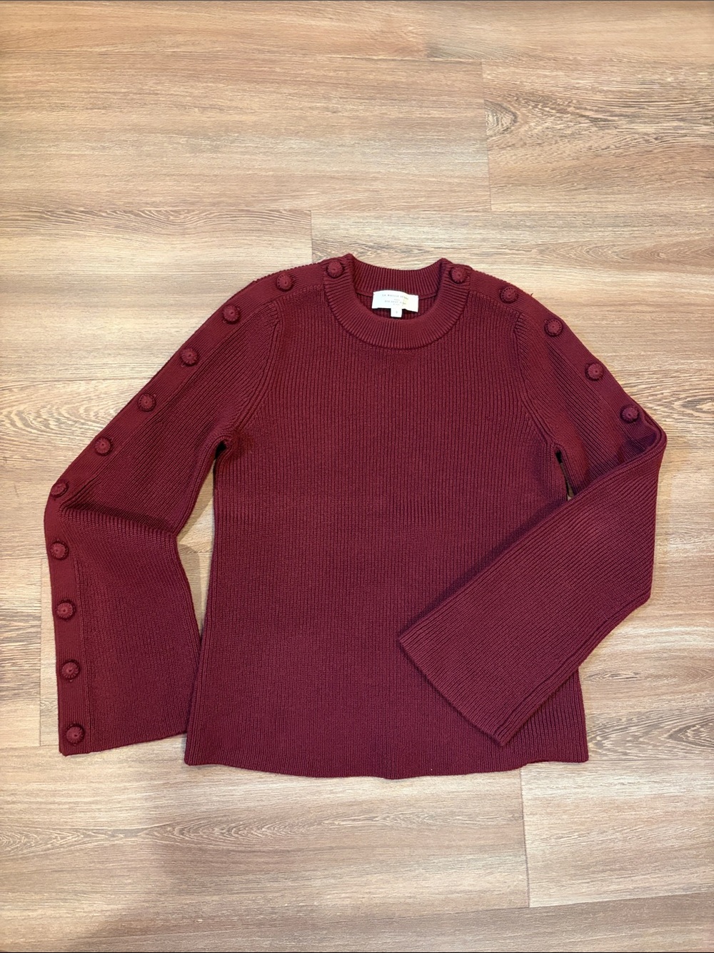 Sézane Burgundy Button-Accent Sweater Wool and Cotton Size S